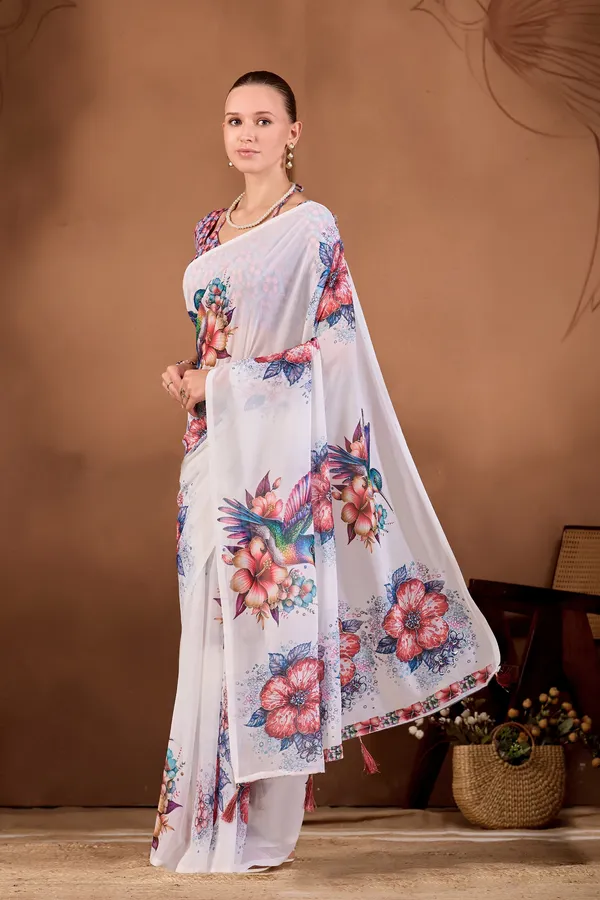 White_Chiffon_Floral_Printed_Saree_For_Women