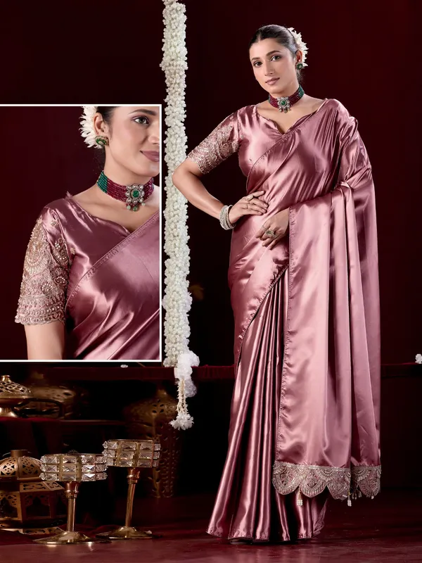 Pink_Satin_Embellished_Saree_For_Women
