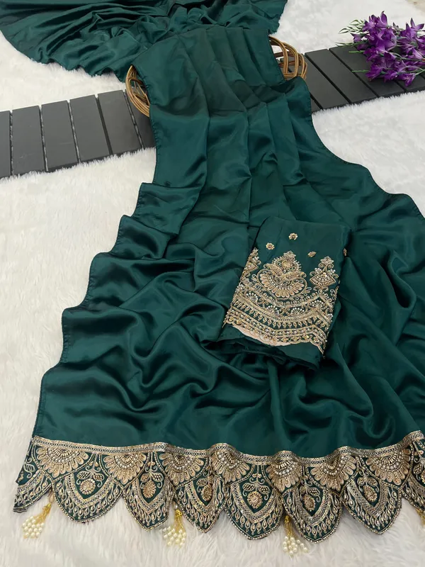 Teal_Satin_Embroidered_Saree_For_Women