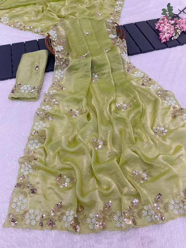 Green_Organza_Embroidered_Saree_For_Women