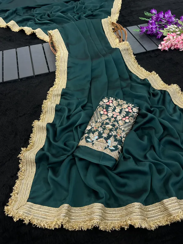 Green_Chiffon_Embellished_Saree_Set_For_Women