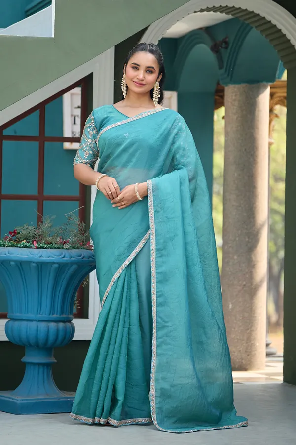Teal_Sheer_Embroidered_Saree_For_Women