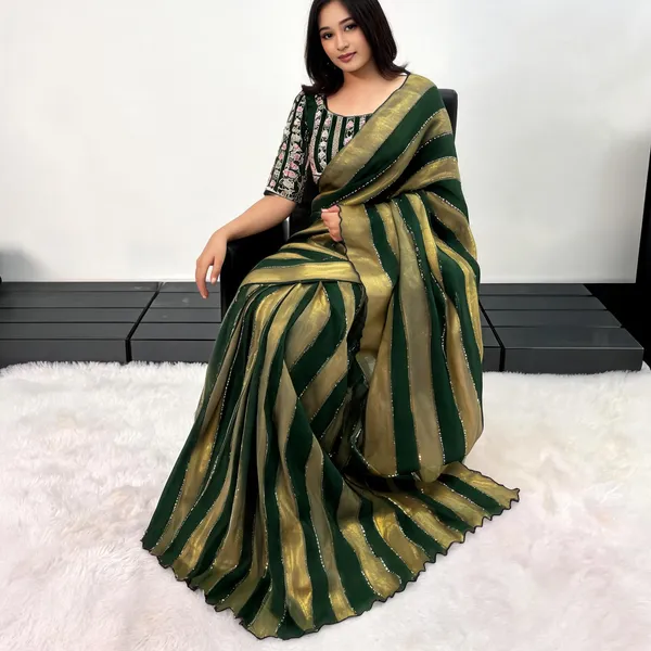 Green_Striped_Embellished_Saree_For_Women