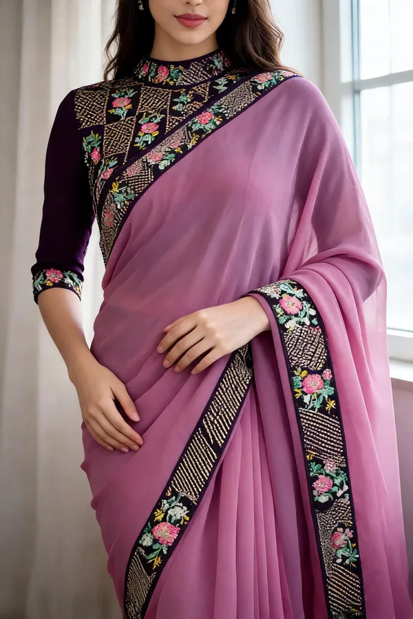 Purple_Floral_Border_Saree_For_Women