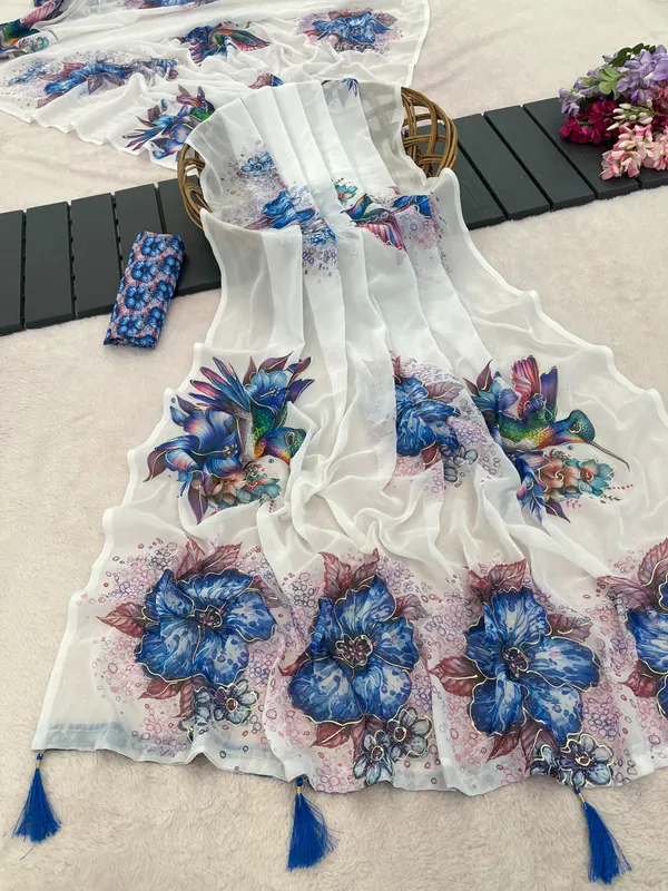 White_Chiffon_Floral_Printed_Saree_For_Women
