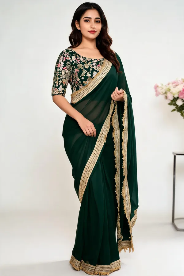 Green_Chiffon_Embellished_Saree_Set_For_Women