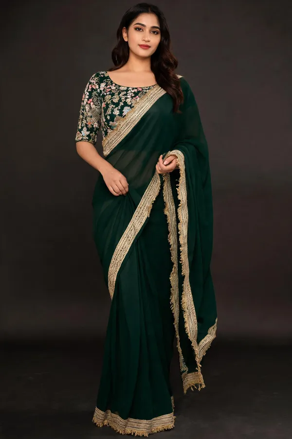 Green_Chiffon_Embellished_Saree_Set_For_Women