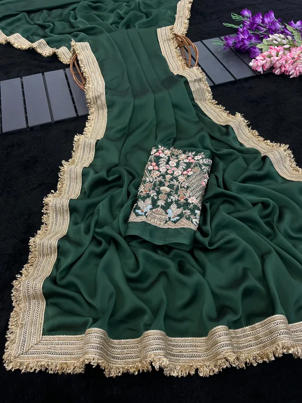Green_Chiffon_Embellished_Saree_Set_For_Women