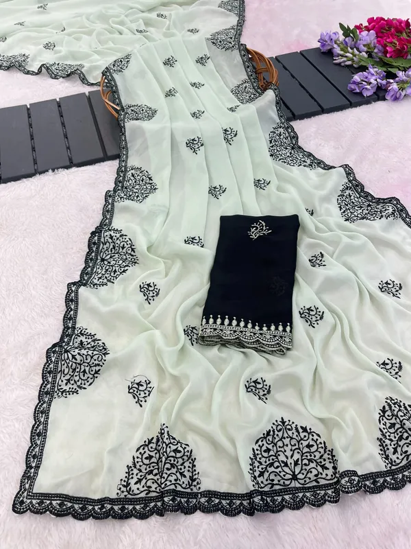 Mint_Georgette_Printed_Saree_For_Women