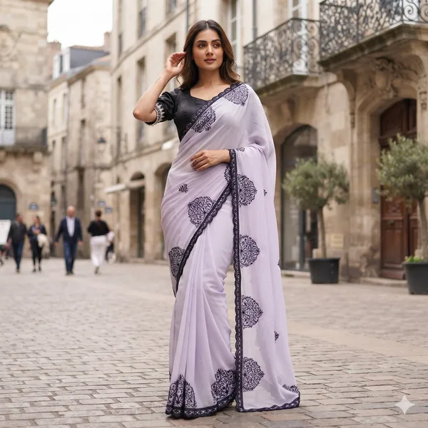 White_Printed_Saree_For_Women