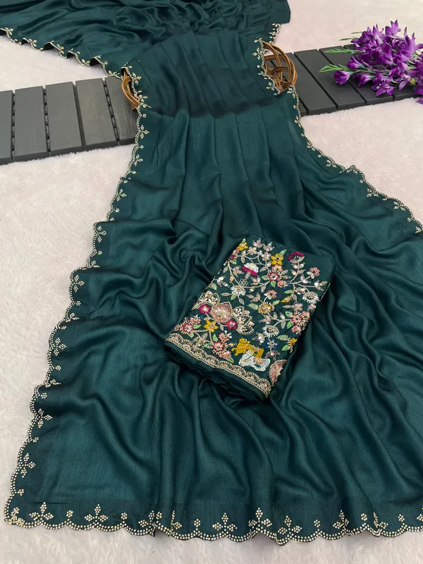 Teal_Embroidered_Saree_For_Women