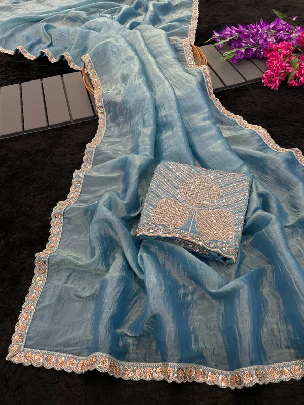 Blue_Organza_Embellished_Saree_For_Women