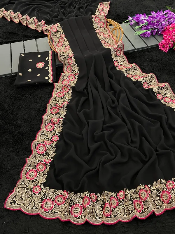 Black_Georgette_Embroidered_Saree_For_Women