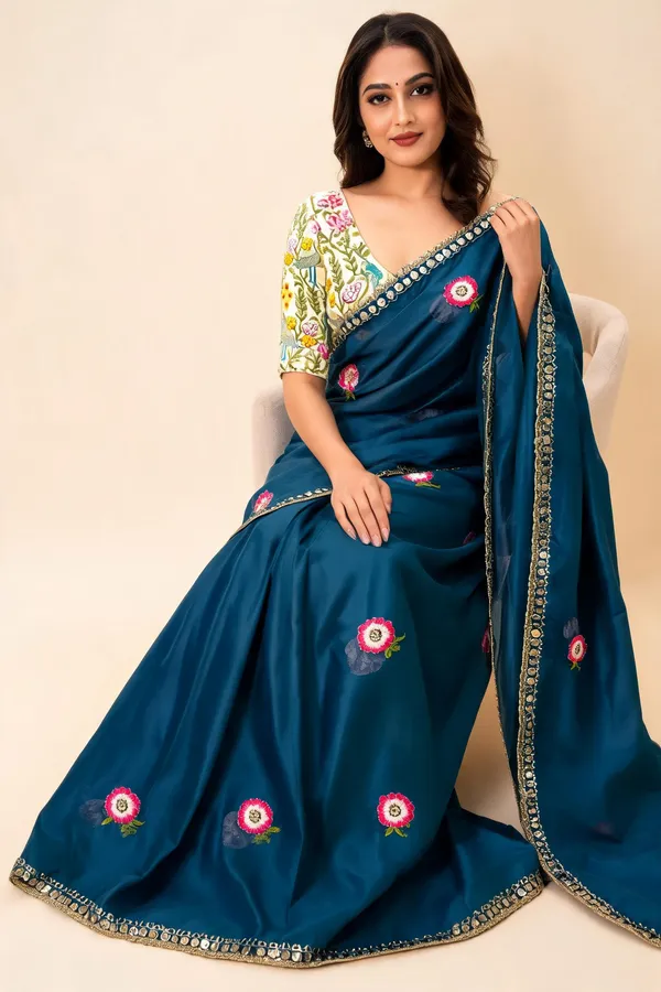 Blue_Silk_Floral_Embroidered_Saree_For_Women