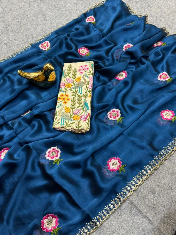 Blue_Silk_Floral_Embroidered_Saree_For_Women