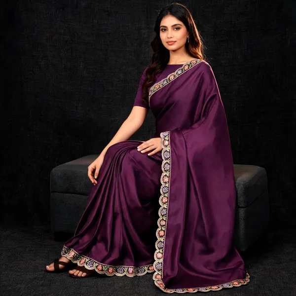 Purple_Satin_Embroidered_Saree_For_Women