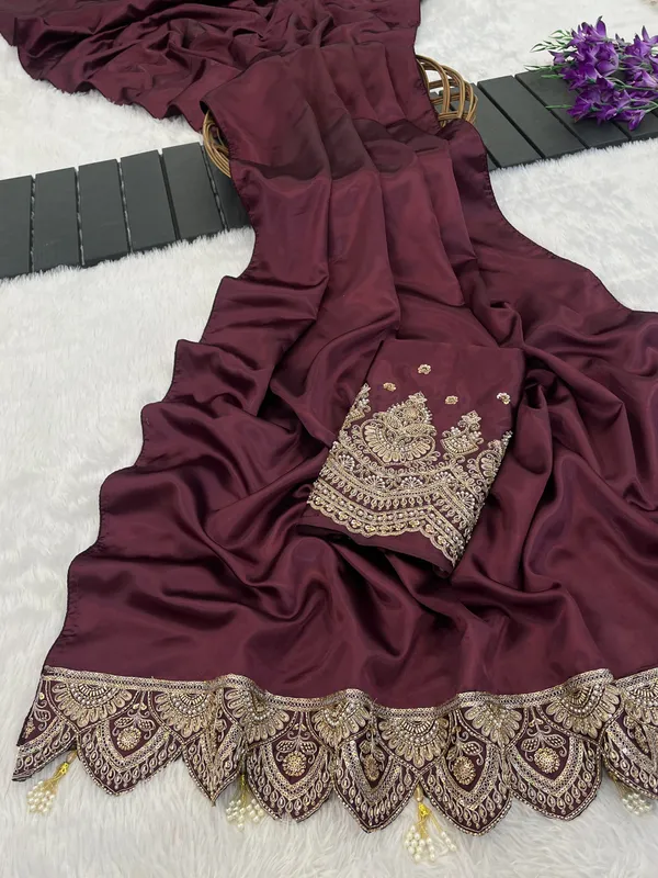 Maroon_Satin_Embroidered_Saree_For_Women