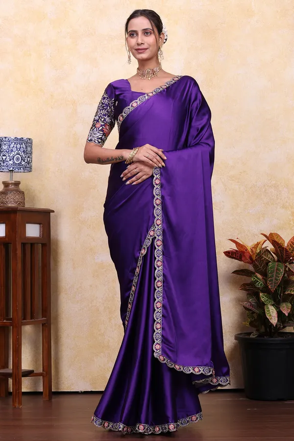 Purple_Satin_Embroidered_Border_Saree_For_Women