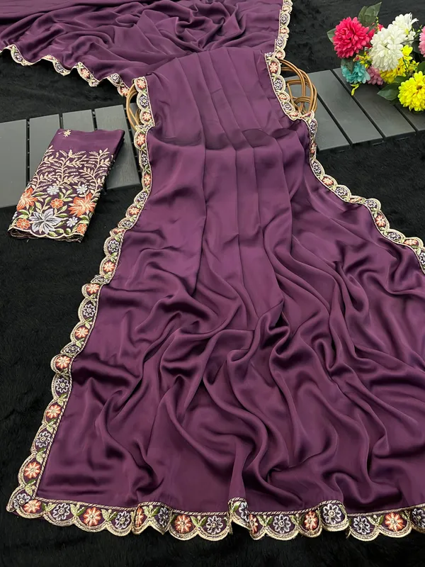 Purple_Satin_Embroidered_Saree_For_Women