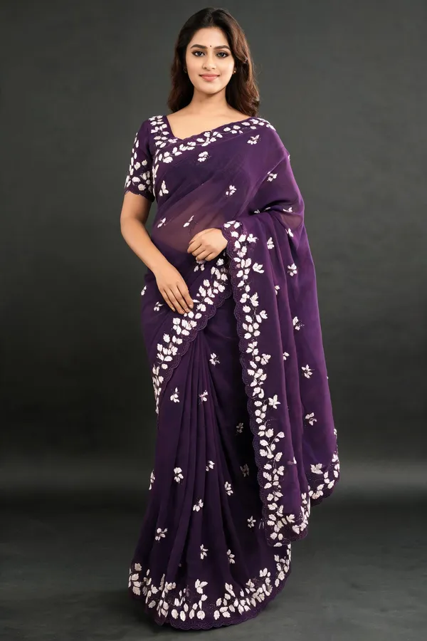 Purple_Georgette_Floral_Embroidered_Saree_For_Women