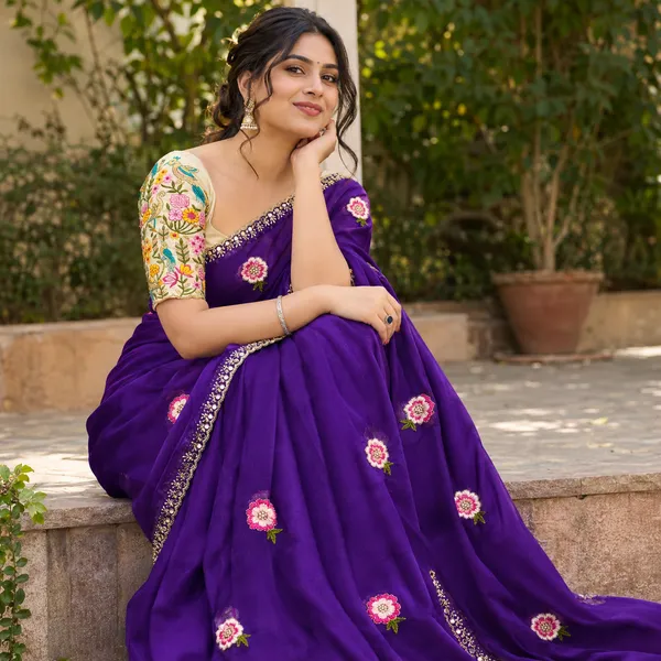 Purple_Embroidered_Saree_With_Blouse_Piece_For_Women