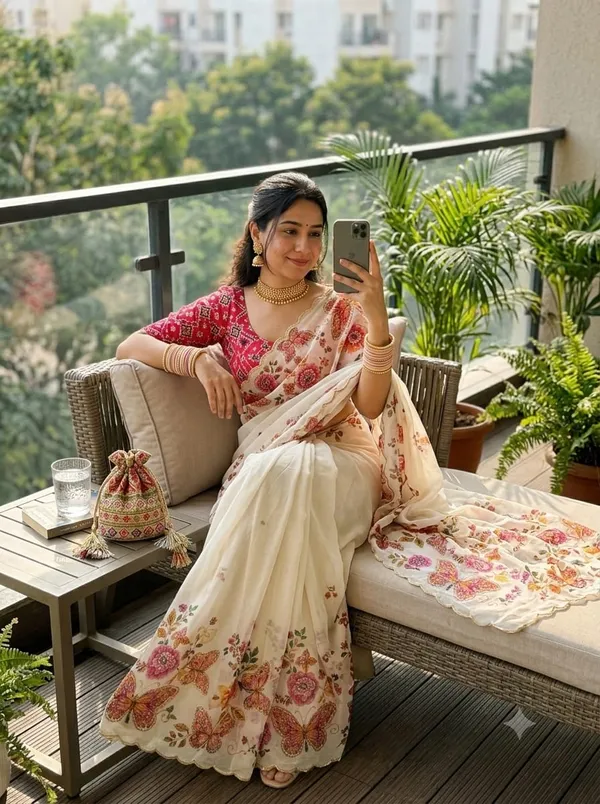 Cream_Floral_Print_Saree_For_Women