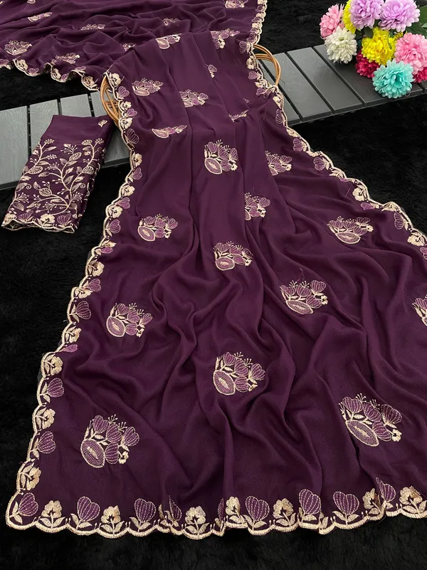 Purple_Georgette_Embroidered_Saree_For_Women