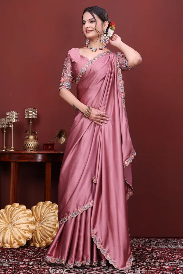 Pink_Satin_Floral_Embroidered_Saree_For_Women