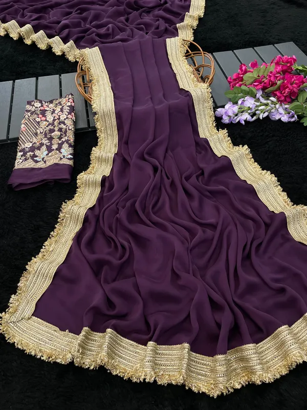 Purple_Embellished_Saree_With_Blouse_Piece_For_Women