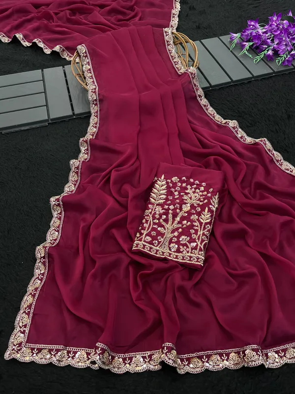 Maroon_Georgette_Embroidered_Saree_For_Women