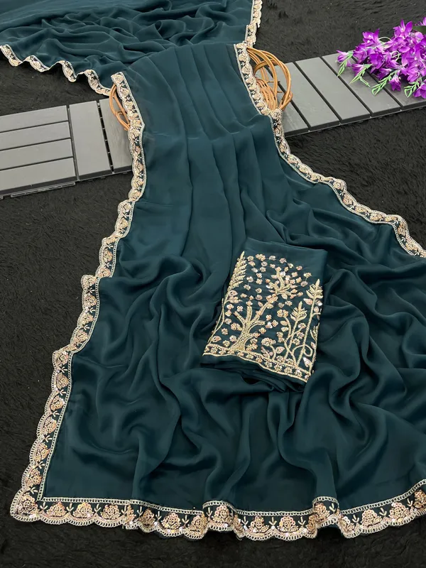 Teal_Embroidered_Saree_For_Women