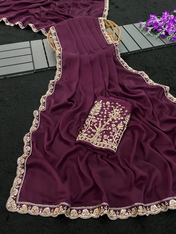 Purple_Georgette_Embroidered_Saree_For_Women