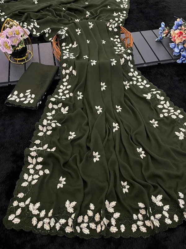 Green_Georgette_Floral_Embroidered_Saree_For_Women