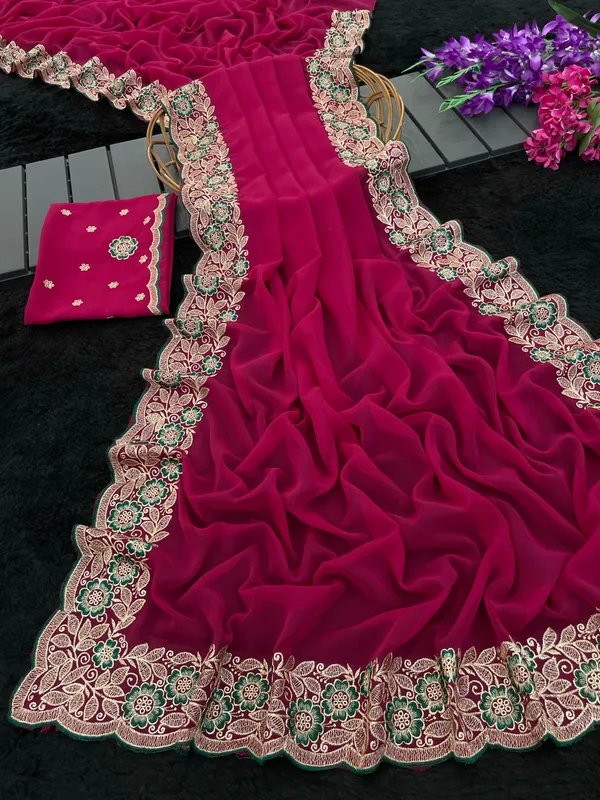 Magenta_Georgette_Embroidered_Saree_For_Women