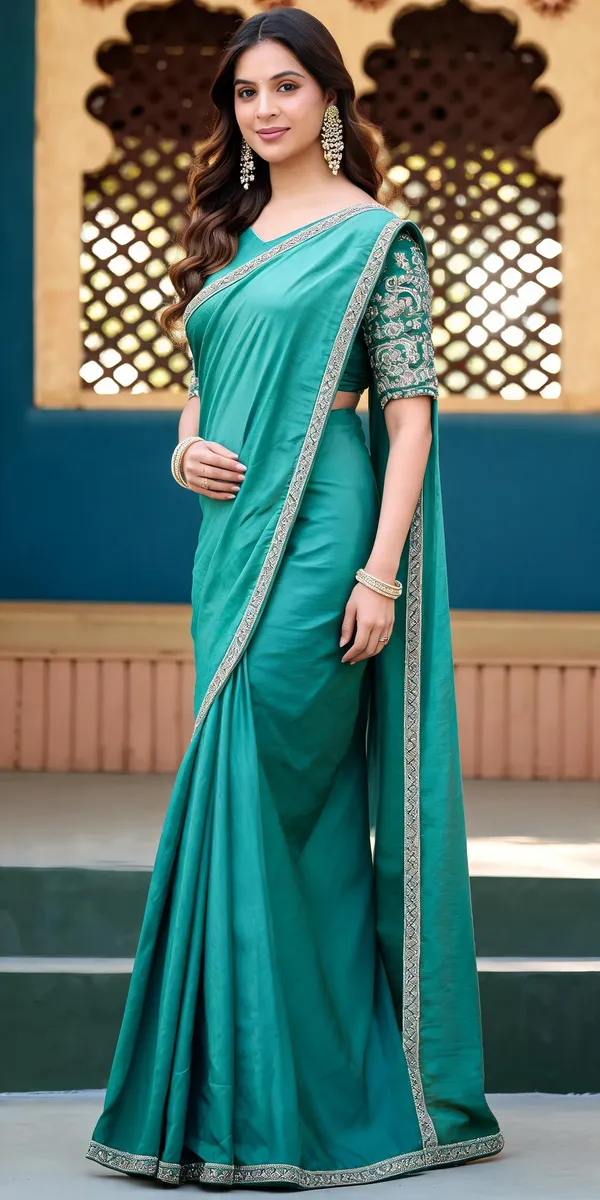 Teal_Embellished_Saree_For_Women