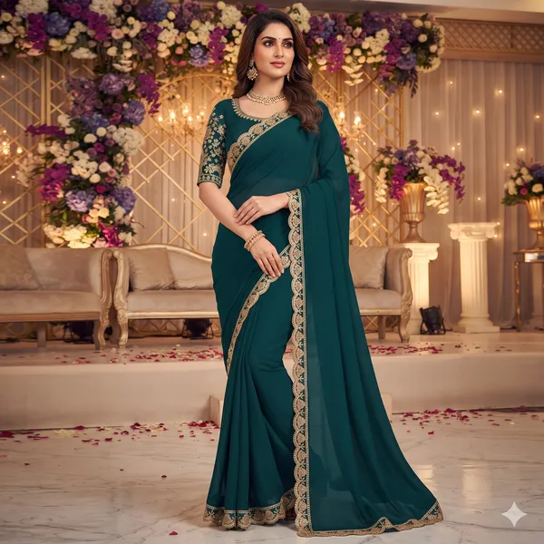 Teal_Embroidered_Saree_For_Women
