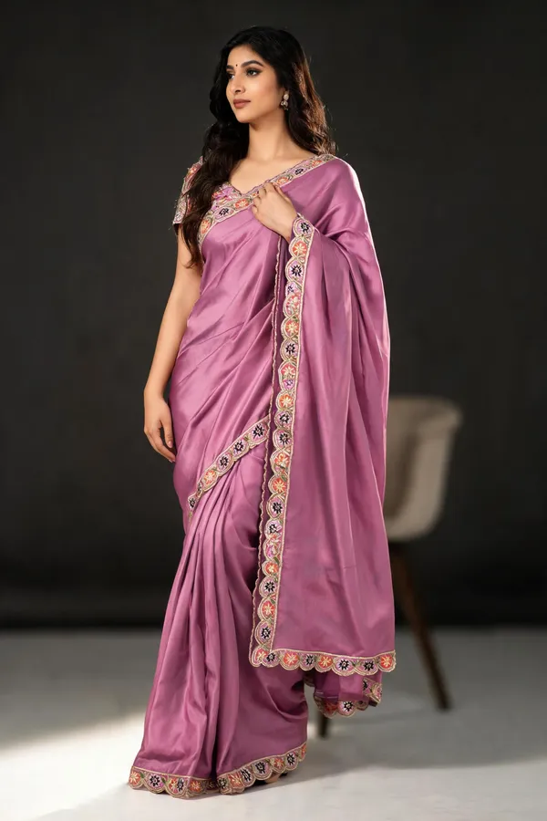Mauve_Satin_Embroidered_Border_Saree_For_Women