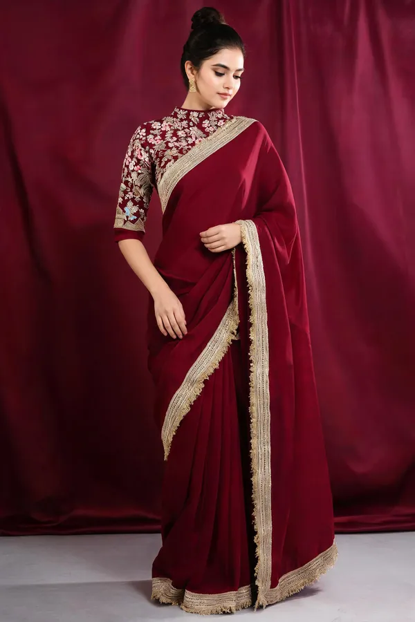 Maroon_Embroidered_Saree_With_Blouse_Piece_For_Women