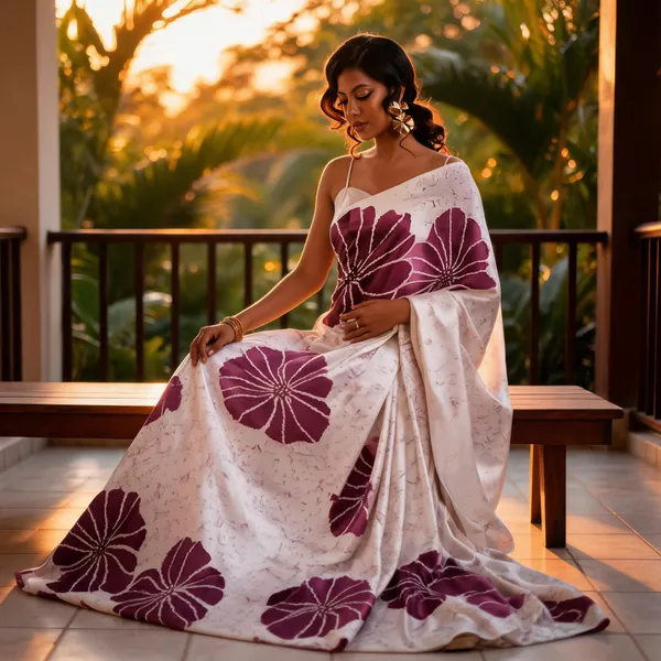 White_Floral_Print_Saree_For_Women