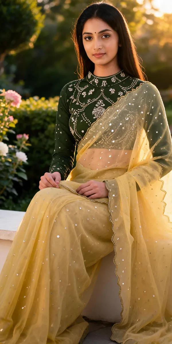 Mustard_Sheer_Sequin_Saree_For_Women