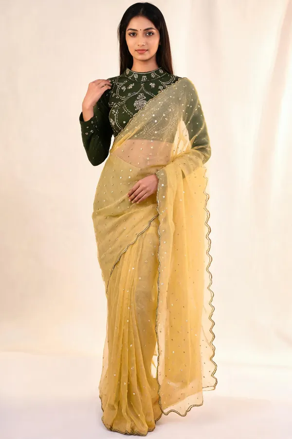 Mustard_Sheer_Sequin_Saree_For_Women