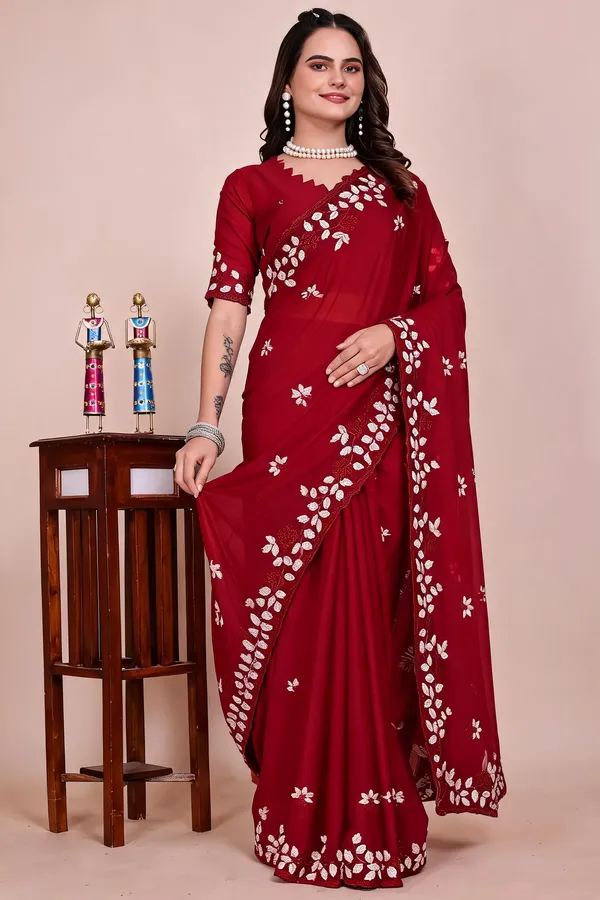 Maroon_Floral_Embroidered_Saree_For_Women