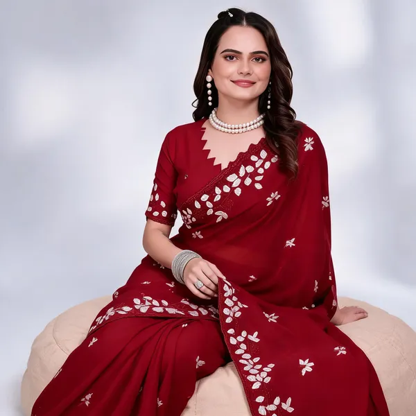 Maroon_Floral_Embroidered_Saree_For_Women