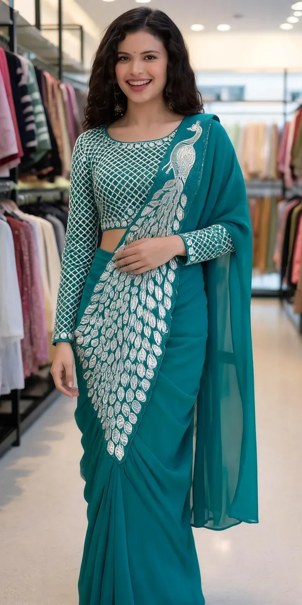 Teal_Georgette_Embroidered_Saree_For_Women
