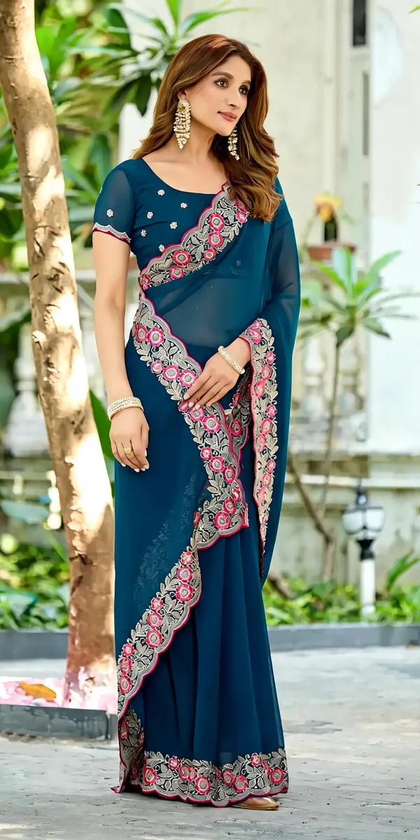 Blue_Embroidered_Saree_For_Women