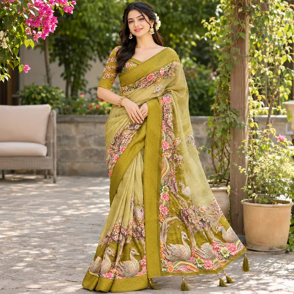 Olive_Organza_Floral_Printed_Saree_For_Women