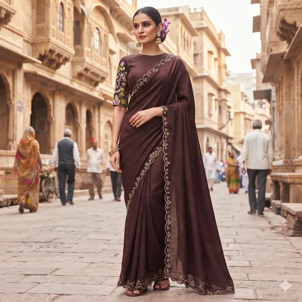 Brown_Lace_Border_Saree_For_Women