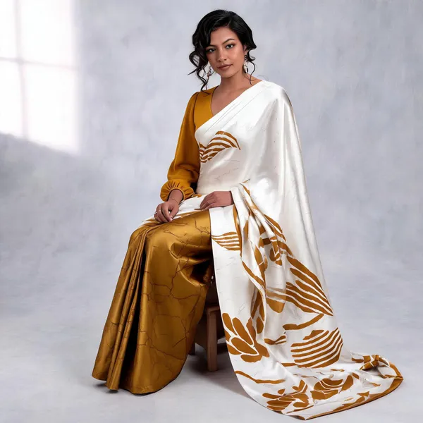 White_Mustard_Printed_Saree_For_Women