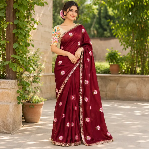 Maroon_Embroidered_Saree_For_Women