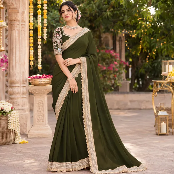 Olive_Green_Embroidered_Saree_For_Women